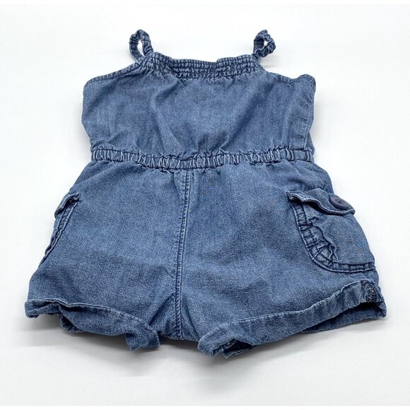 Osh Kosh B'Gosh Baby 9m Embroidered Denim One Piece Romper Shorts 100% Cotton - Picture 4 of 7